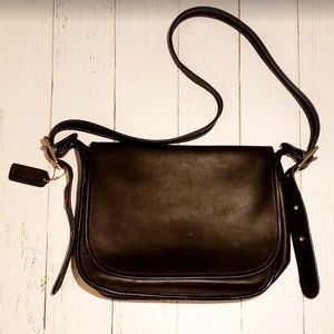 Coach Vintage black leather saddle bag purse